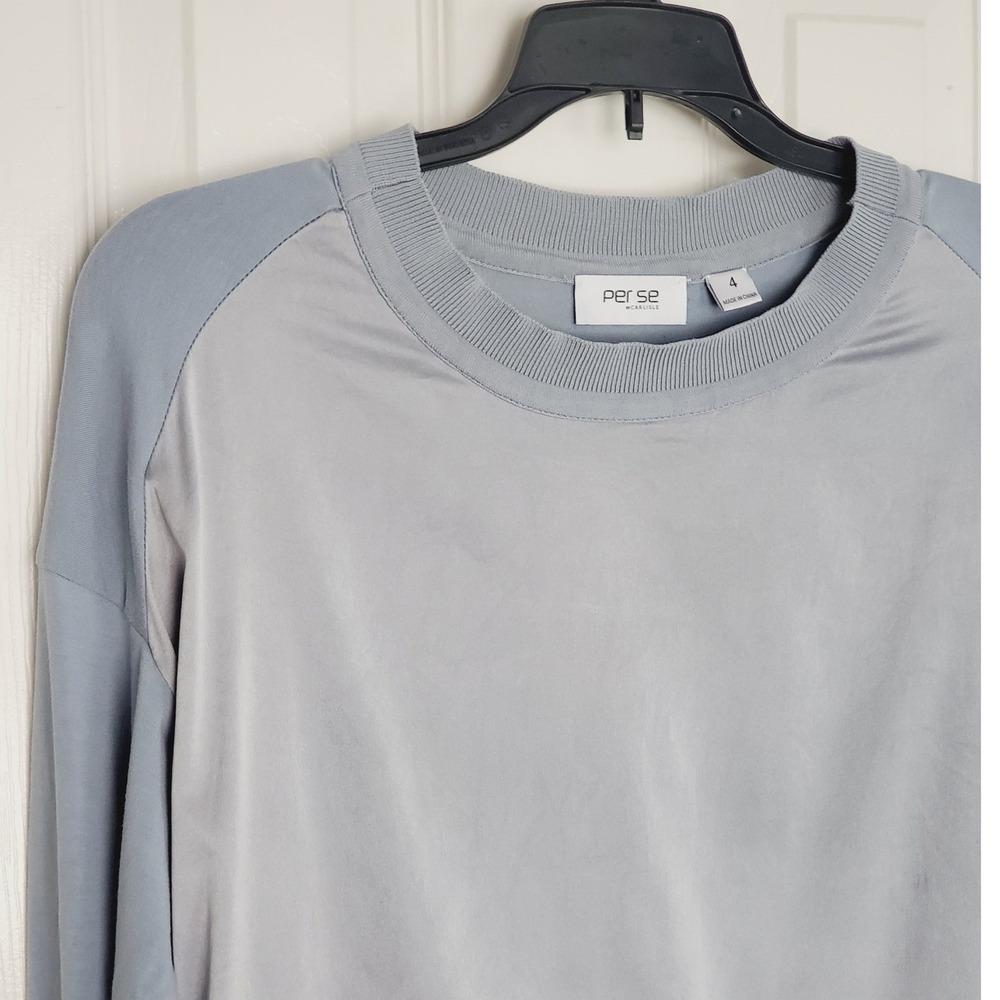 Per Se by‎ Carlisle Long Sleeve Top Blue Gray Silk Mixed Media Minimalist Size 4